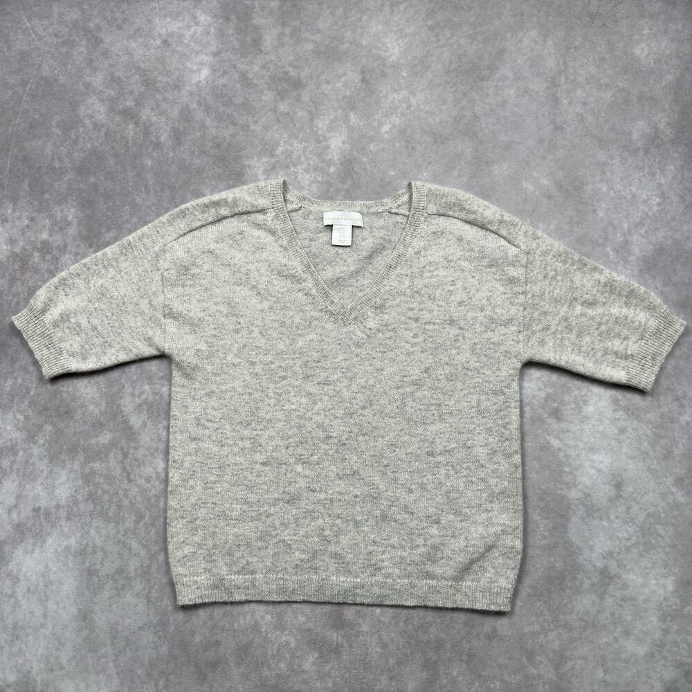 House of Harlow 1960 100% Cashmere T-Shirt Womens XS Gray V Neck Short Sleeve